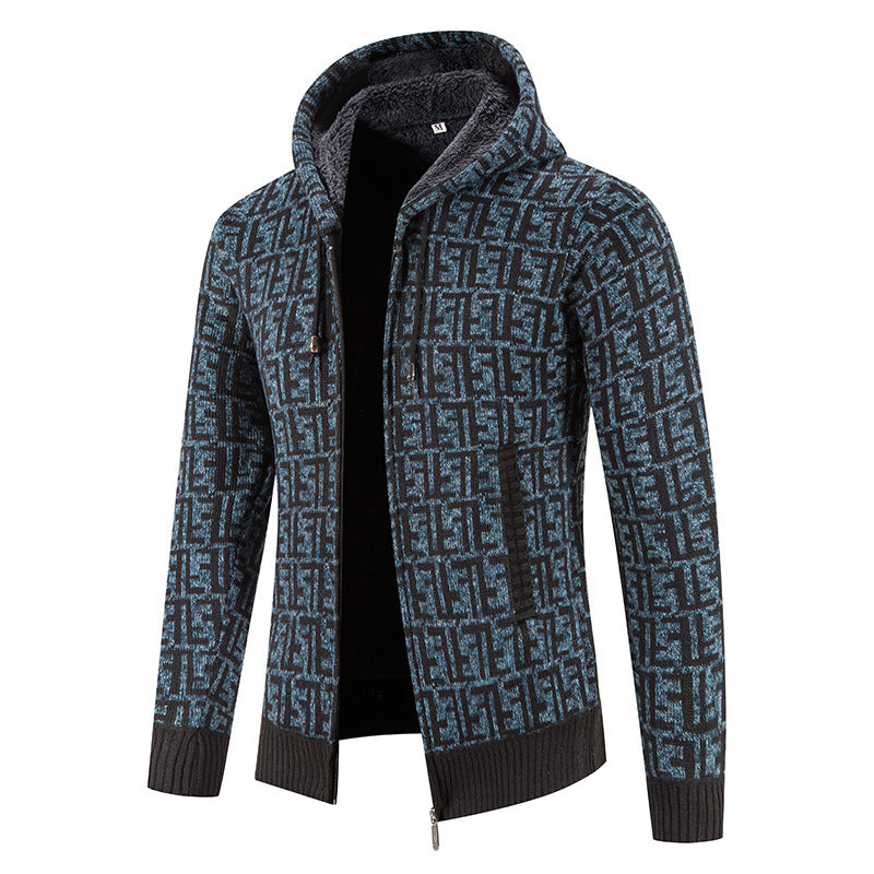 Men's High-Quality Cardigan with Modern Pattern and Hood Lisslune