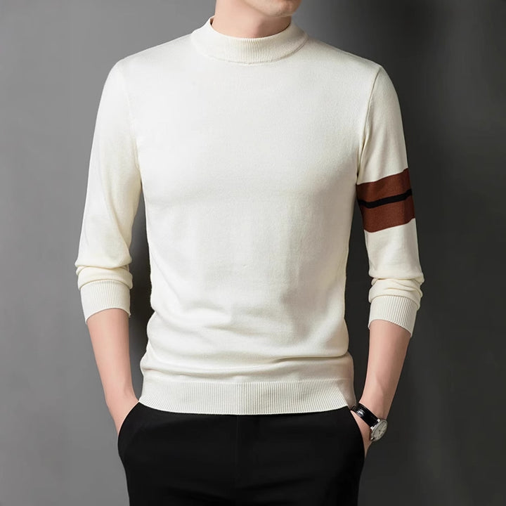 Men's fine-knit sweater with a modern stand-up collar and sporty accents Lisslune