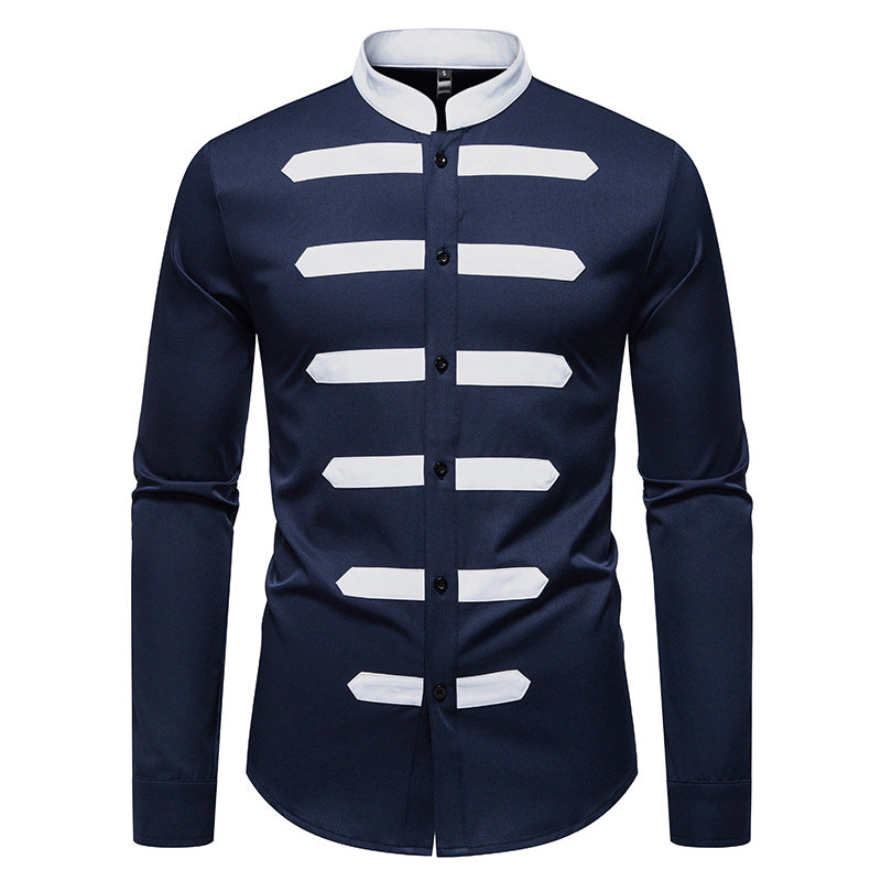 Men's Fashion Long Sleeve Shirt with Contrasting Inserts Lisslune