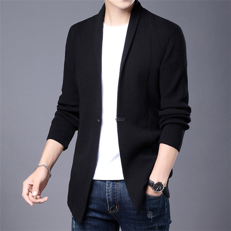 Men's Long Sleeve Cardigan with Modern Shawl Collar and Asymmetrical Hem Lisslune