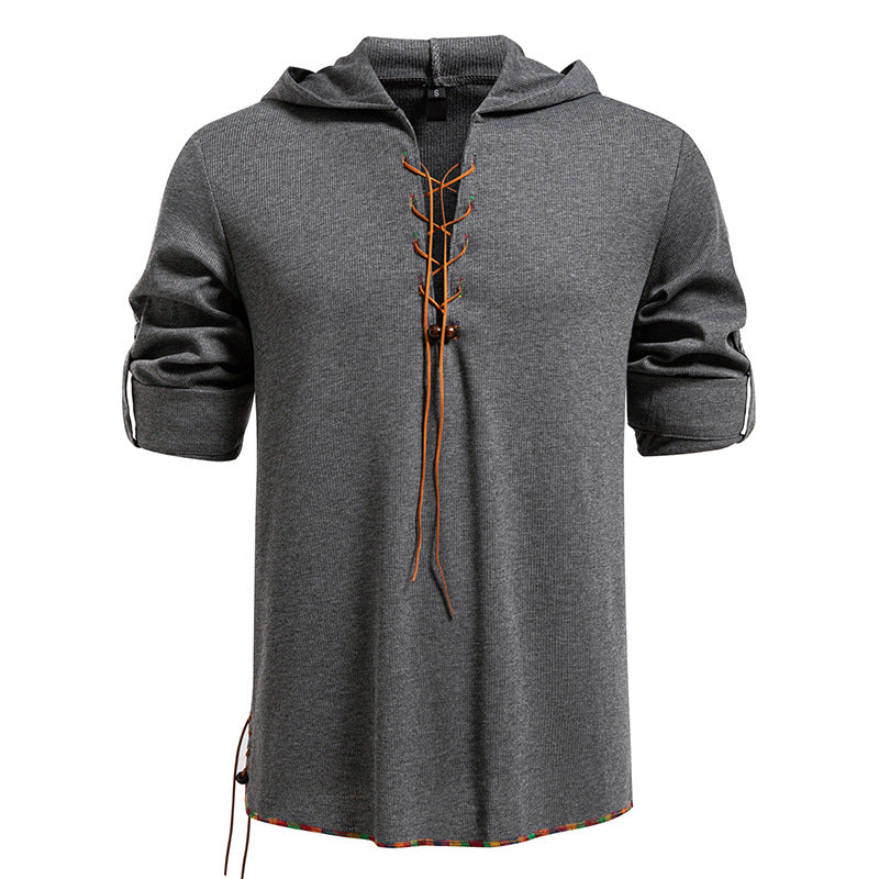 Men's casual hoodie with decorative lacing Lisslune