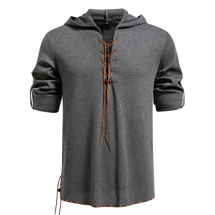 Men's casual hoodie with decorative lacing Lisslune