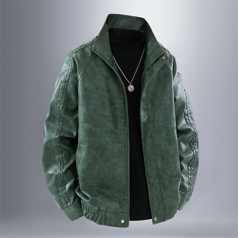 Men's Casual Synthetic Leather Jacket with Practical Inserts Lisslune