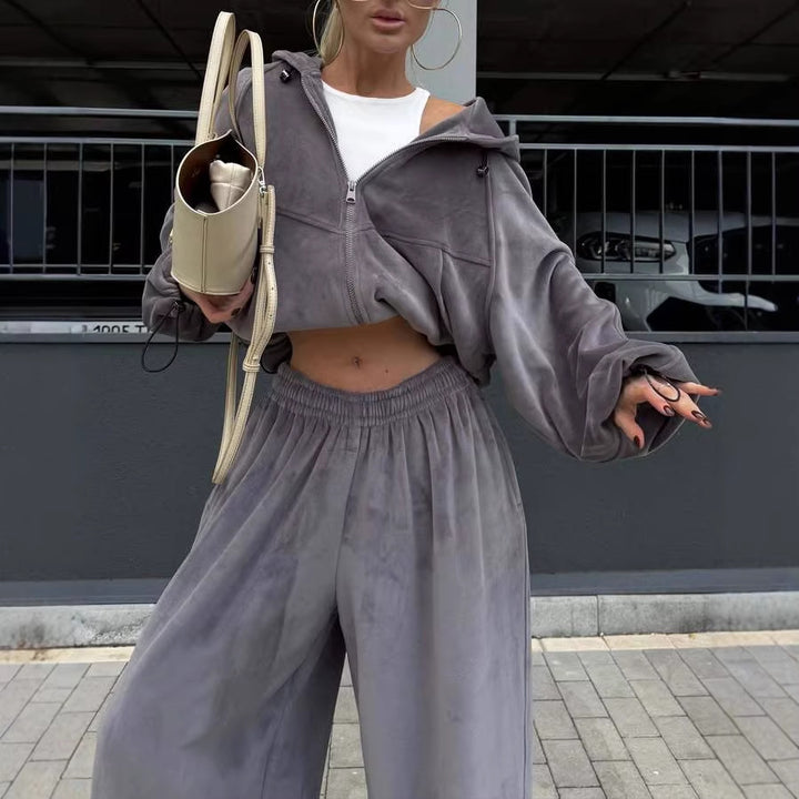 Women's Sporty Fleece Suit with Loose Fit and Hood Lisslune