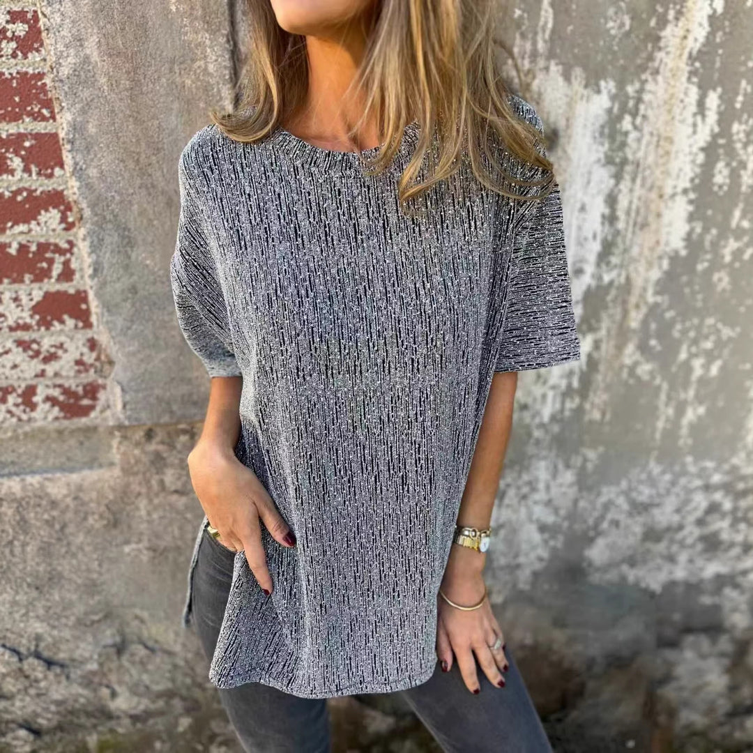Women's Oversized T-Shirt with Glitter Stones and Casual Cut Lisslune