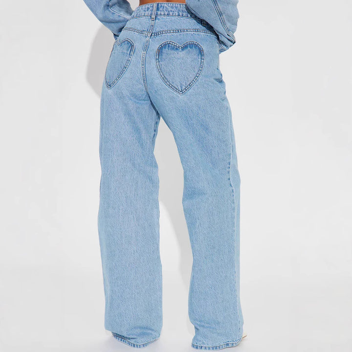Damen Weite High-Waist Jeans mit klassischem Schnitt und ausgefransten Säumen Lisslune