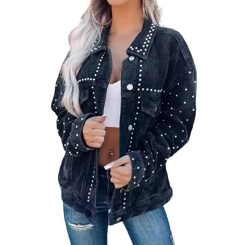 Women’s cord jacket with pearl embellishment Lune London