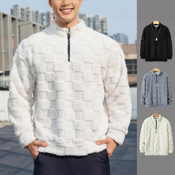 Men's cozy fleece pullover with stand-up collar and zipper Lisslune