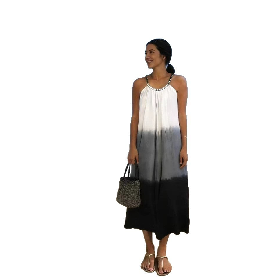 Women's maxi dress with pleated top and embellished straps