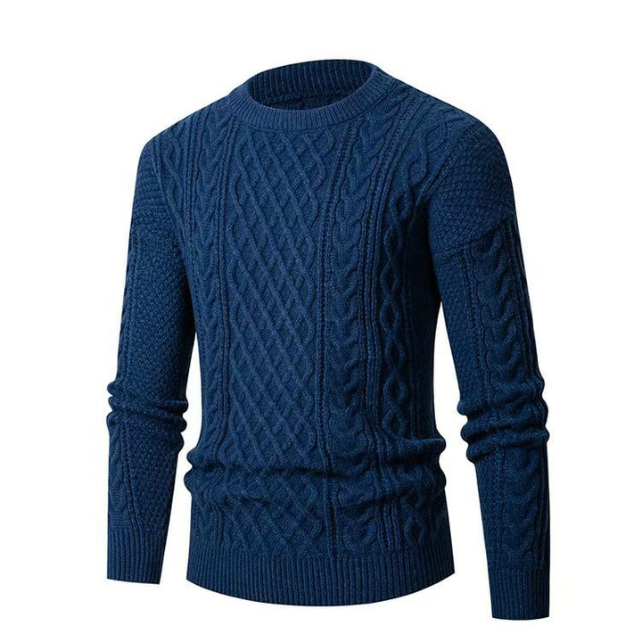 Men's Chunky Knit Sweater with Cable Pattern and Classic Round Neckline Lisslune