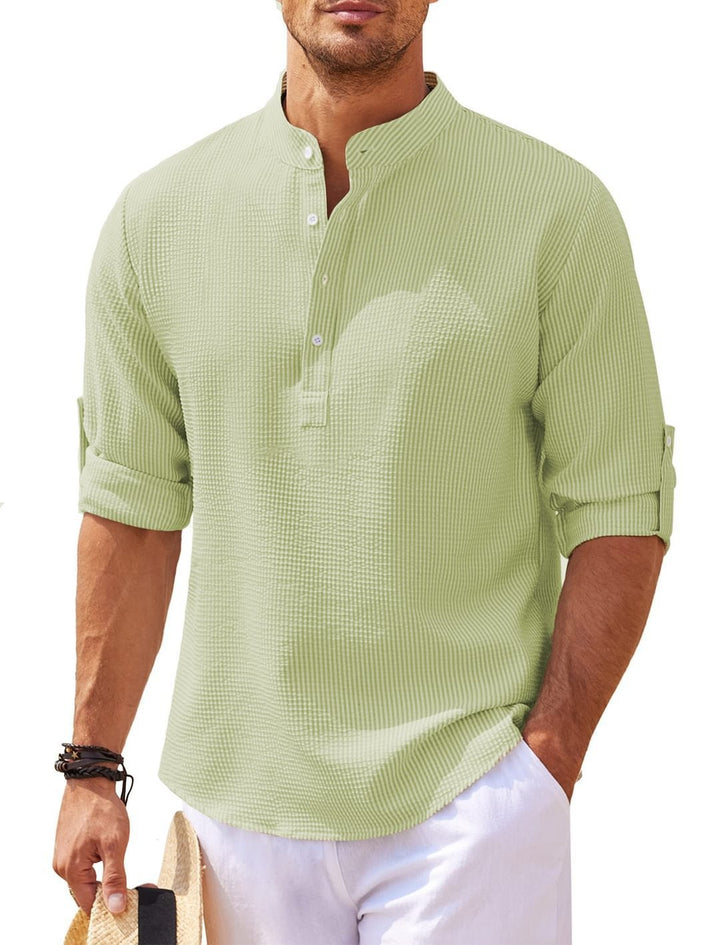 Men's long sleeve shirt with textured surface and modern stand-up collar Lisslune