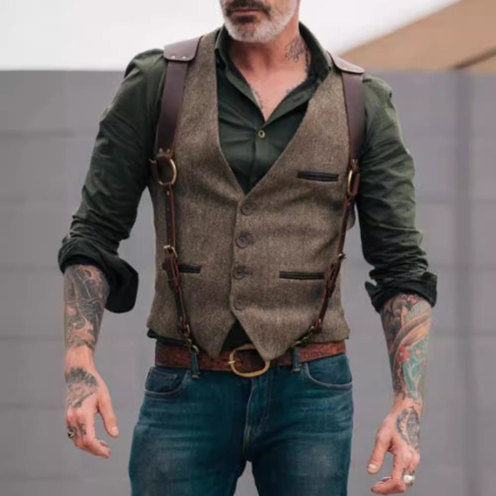 Men's stylish vest with leather accents and practical pockets Lisslune