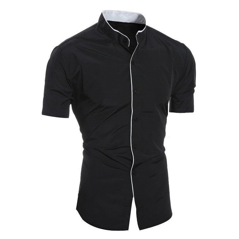 Men's short-sleeve shirt with modern stand-up collar and stylish contrast details Lisslune