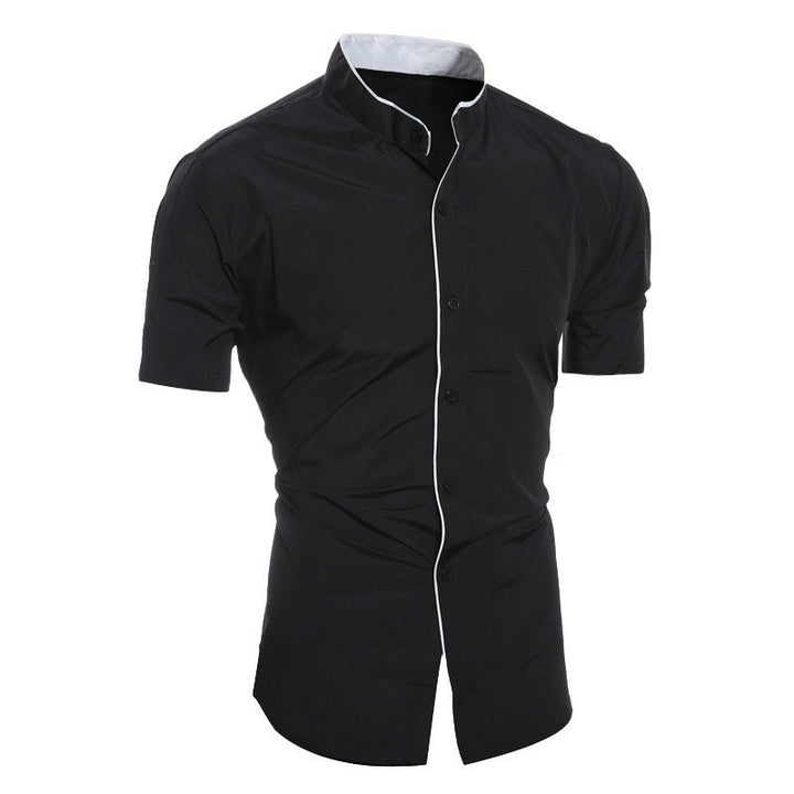 Men's short-sleeve shirt with modern stand-up collar and stylish contrast details Lisslune