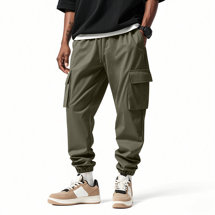 Men's cargo pants with elastic waistband and multifunctional pockets Lisslune