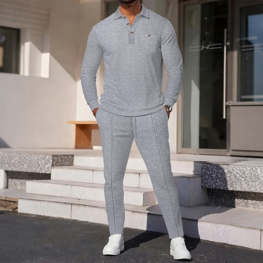 Men's leisure suit with modern structured design and practical button placket Lisslune