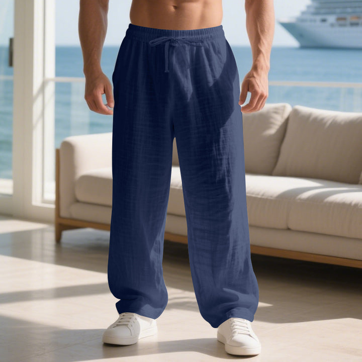 Men's relaxed linen trousers with elastic waistband and loose fit Lisslune