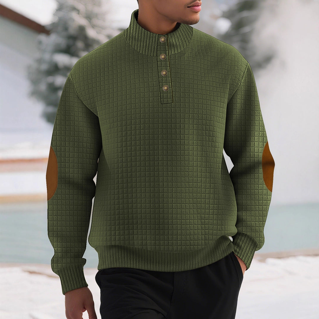 Men's fashionable stand-up collar sweater with textured design and leather applications Lisslune