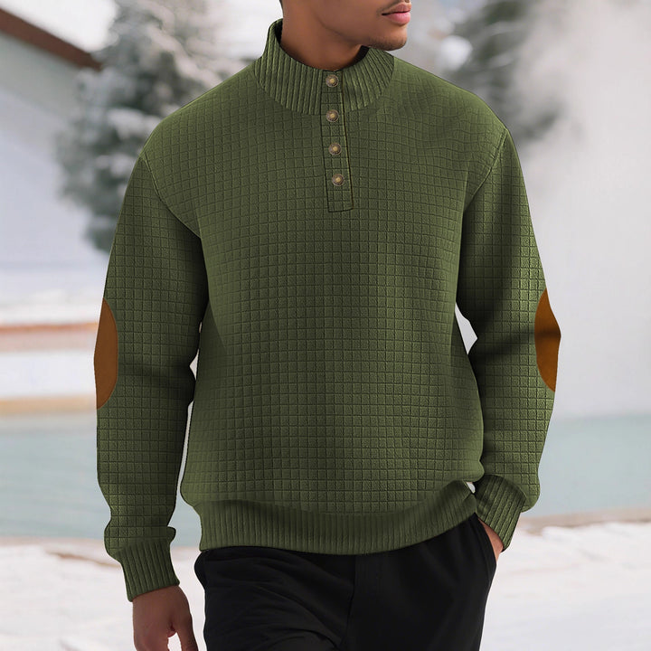 Men's fashionable stand-up collar sweater with textured design and leather applications Lisslune