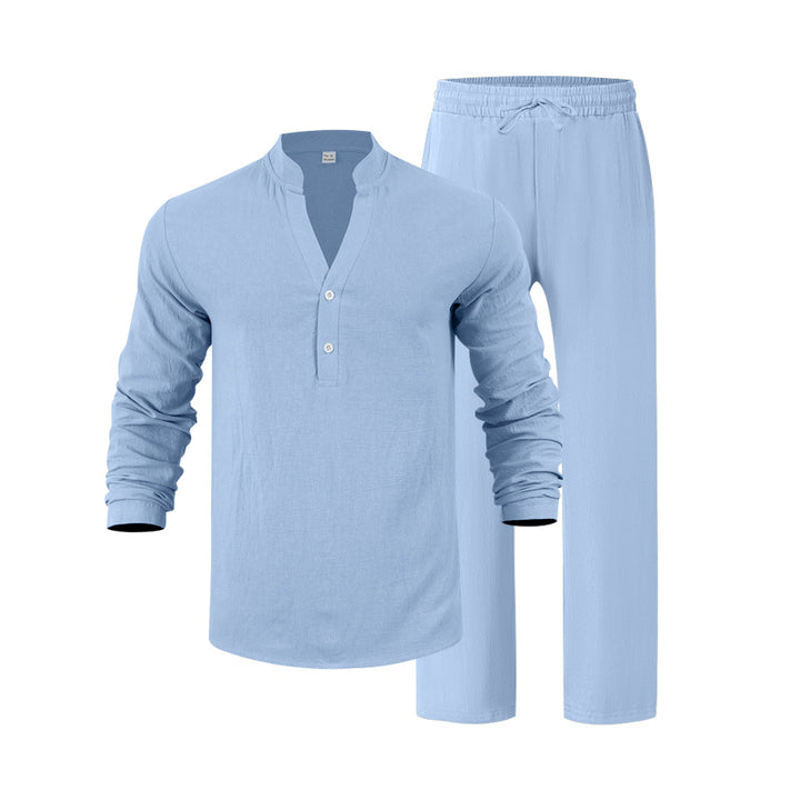 Men's leisure loungewear set with long-sleeved shirt and comfortable joggers Lisslune