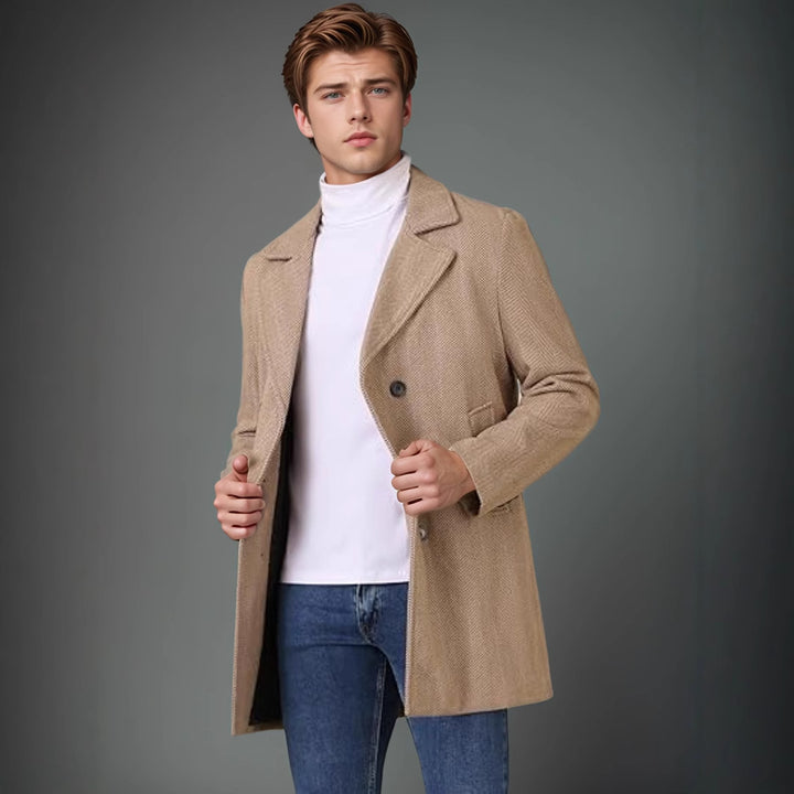 Men's elegant reversible coat with double button placket and hidden belt Lisslune