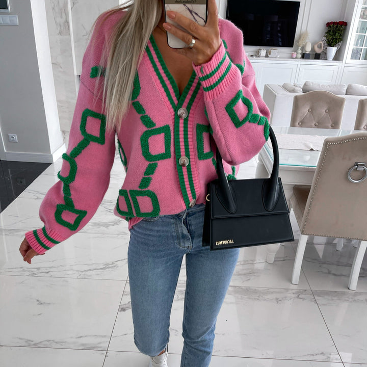 Women's oversized cardigan with colorful geometric pattern Lisslune