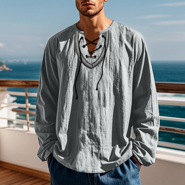 Men's Long Sleeve Shirt with Creative Lacing Design Lisslune