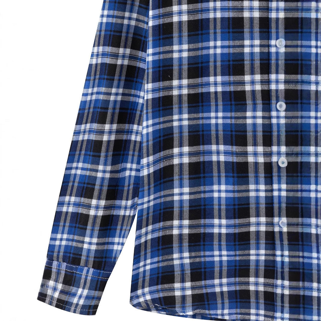 Men's Checkered Long Sleeve Shirt with Chest Pocket Lisslune