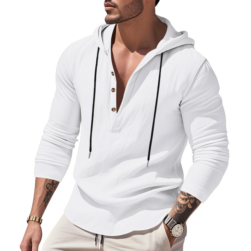 Men's Long Sleeve Hooded Shirt with Fashionable Button Placket Design Lisslune