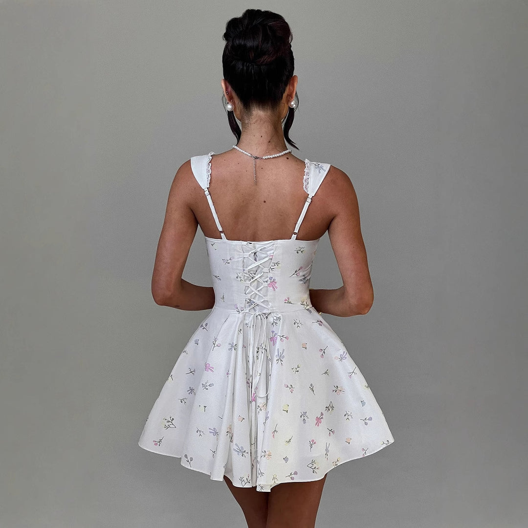 Women's Playful Short Dress with Feminine Lacing and Delicate Ruffle Details Lisslune