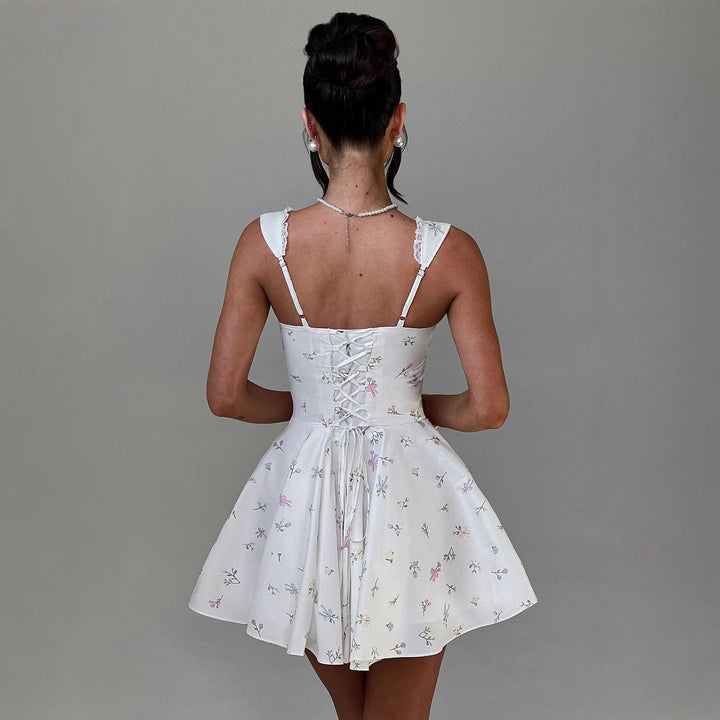 Women's Playful Short Dress with Feminine Lacing and Delicate Ruffle Details Lisslune