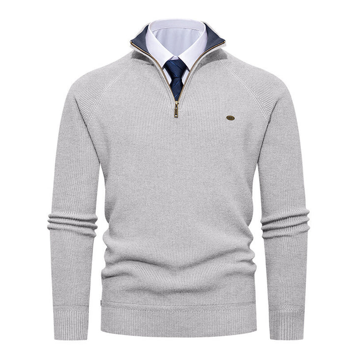 Men's Elegant Knit Sweater with Stand Collar and Zipper Lisslune