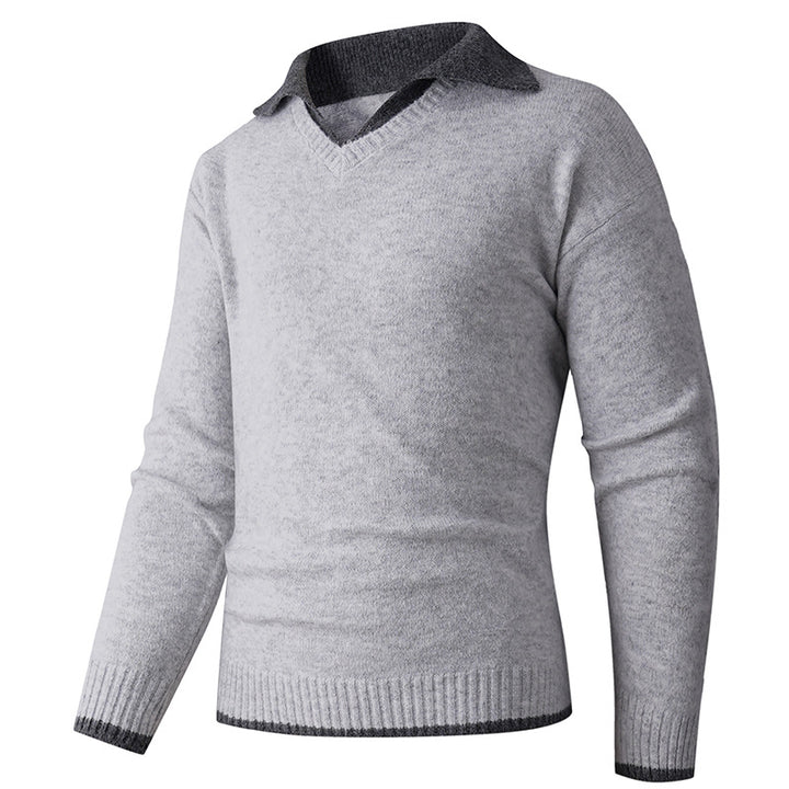 Men's V-neck sweater with shirt collar and fine texture Lisslune