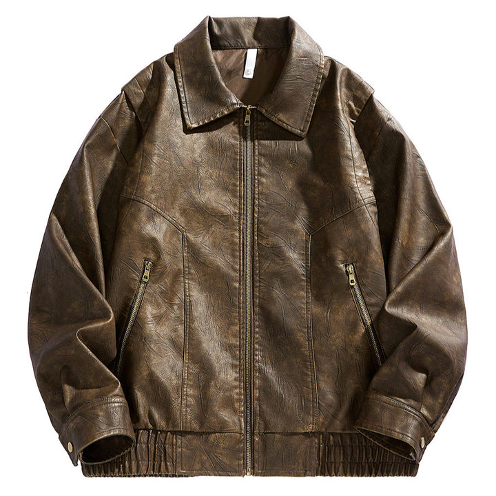 Men's cropped leather jacket with elastic waistband and Lisslune pockets