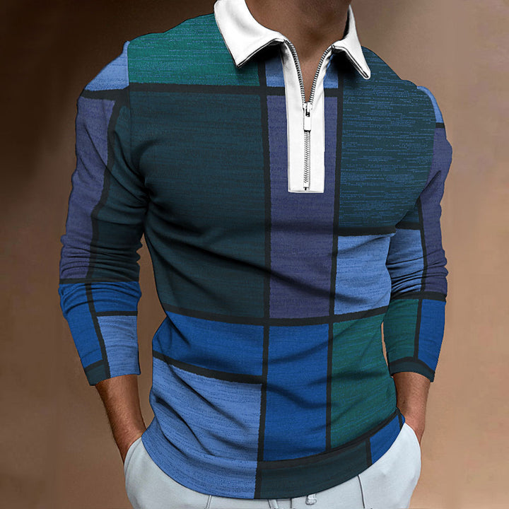 Men's polo shirt with fashionable zipper and unique graphic design Lisslune