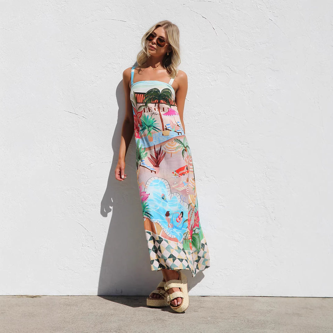 Women's Summer Maxi Dress with Colorful Print and Airy Fit