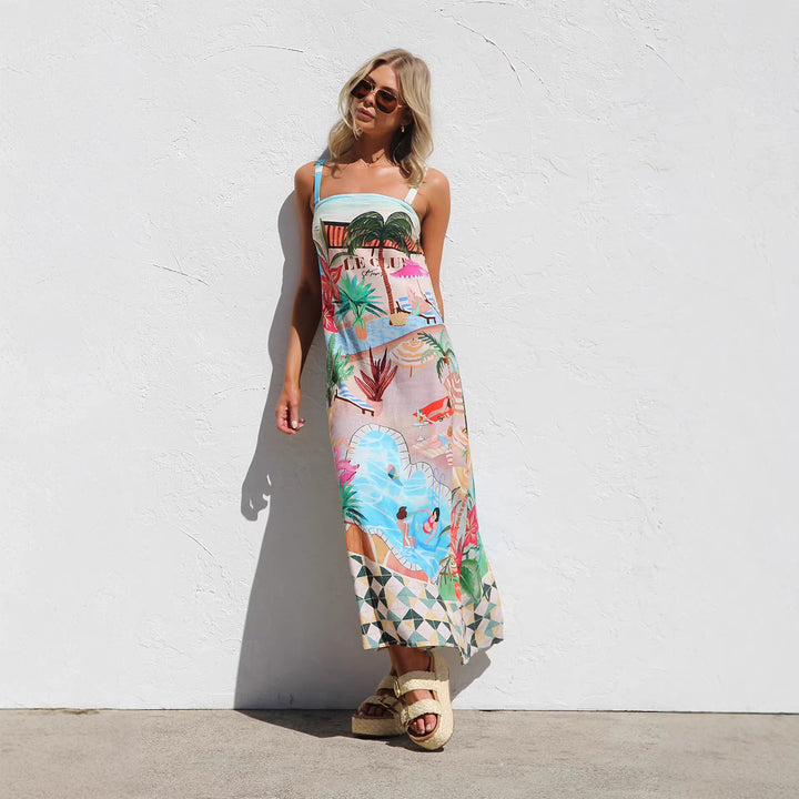 Women's Summer Maxi Dress with Colorful Print and Airy Fit