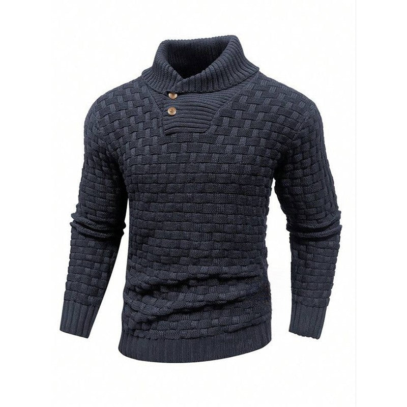 Men's knitted sweater with textured pattern and modern stand-up collar Lisslune