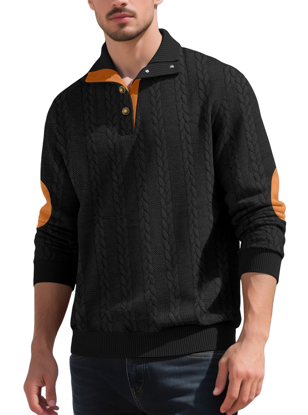 Men's fashionable knitted sweater with button placket and contrast details Lisslune