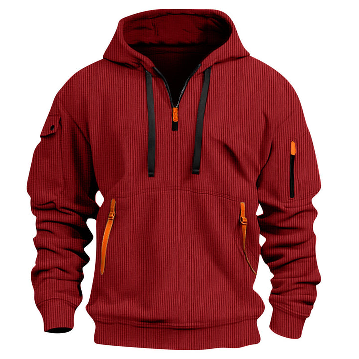 Men's leisure hoodie with kangaroo pocket and two-way zipper Lisslune