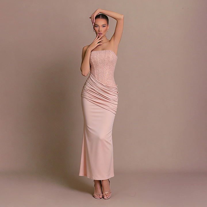 Women Elegant Long Evening Dress with Figure-Flattering Ruffle Design and Shimmering Sequins
