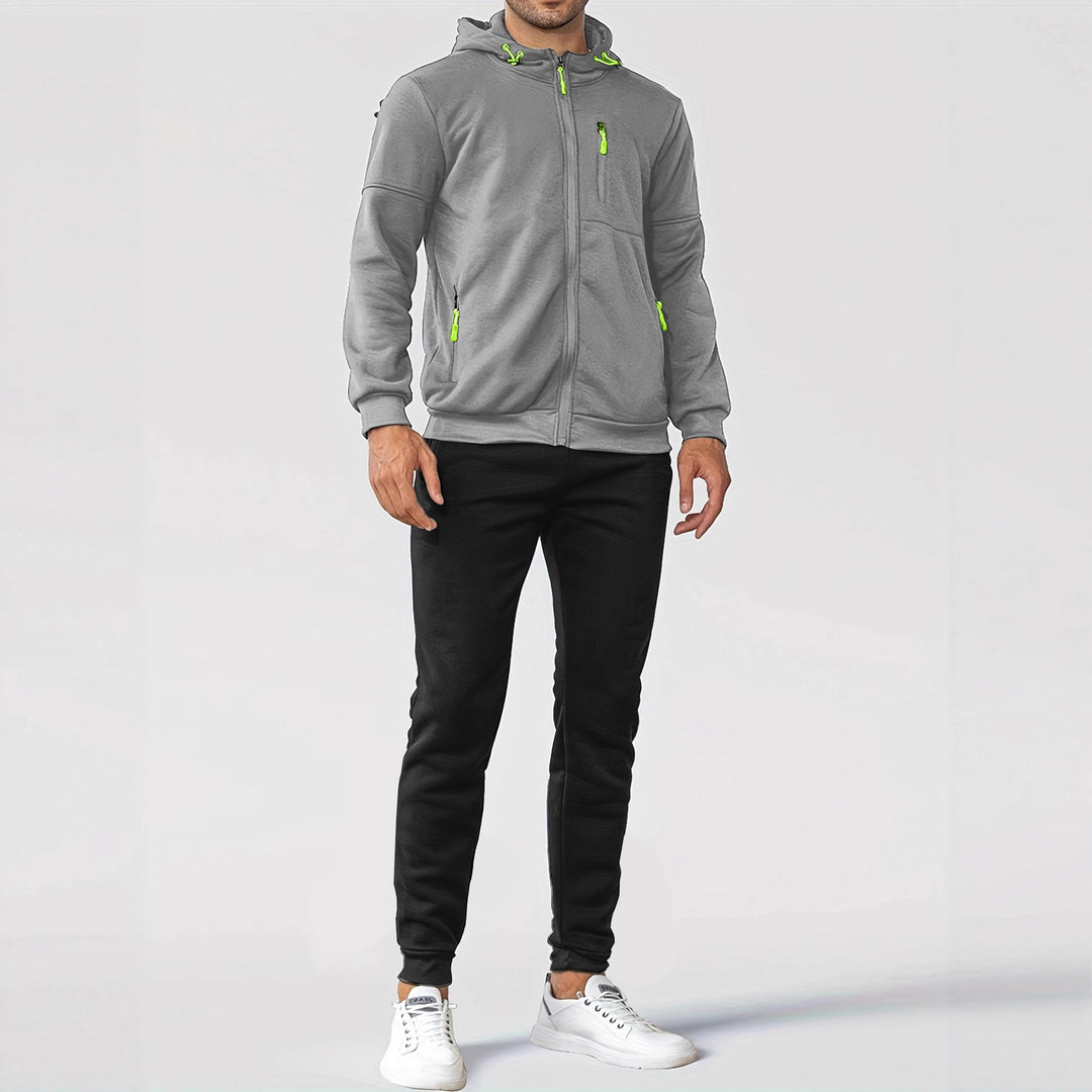 Men's Sporty Sweat Jacket and Jogging Pants Set with Functional Pockets Lisslune