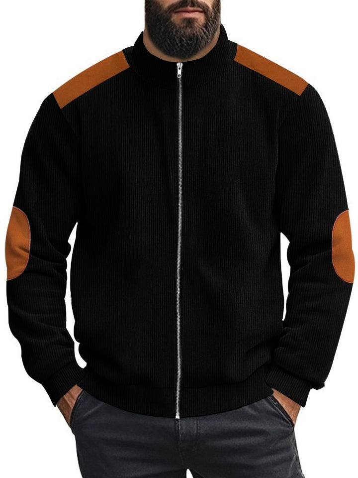 Men's cardigan with modern leather accents and high closed collar Lisslune