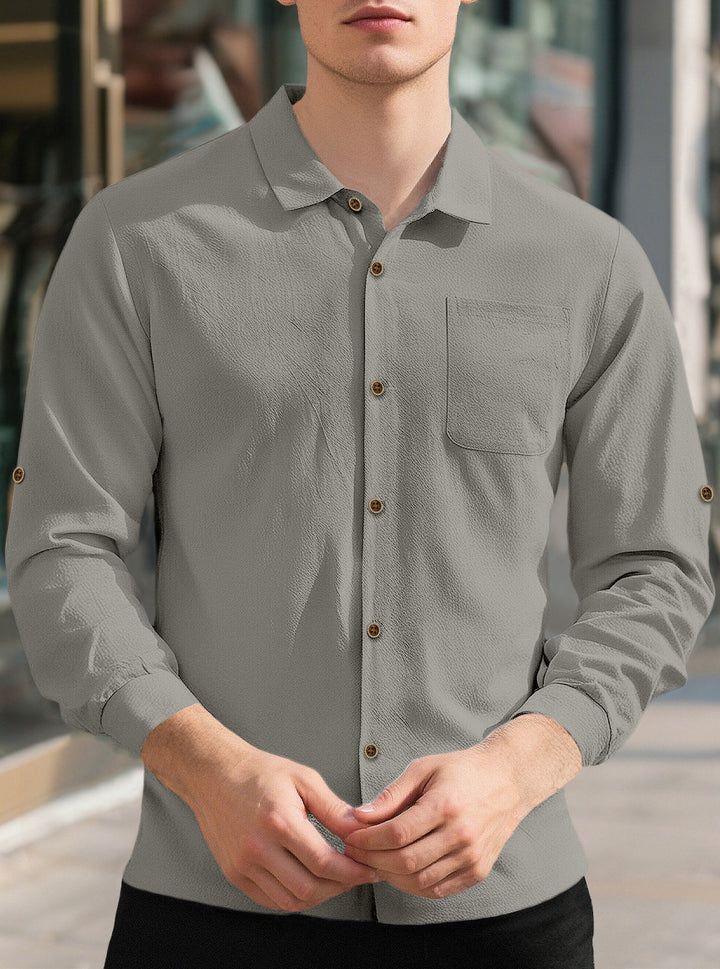 Men's casual long sleeve shirt made of breathable fabric with stylish buttons Lisslune