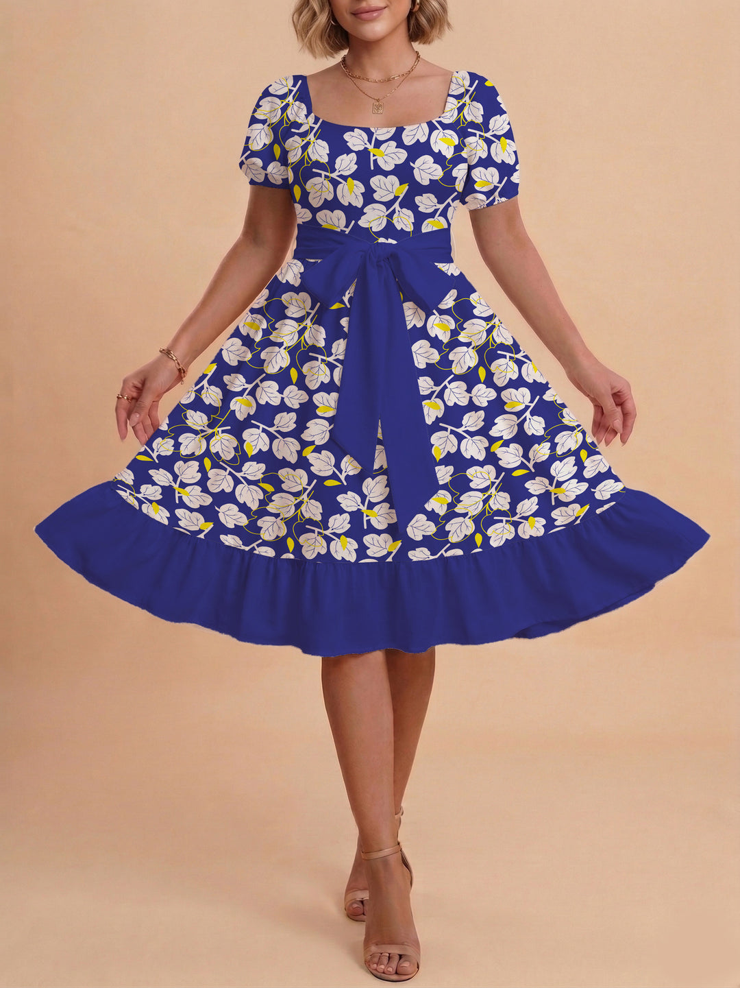 Women's floral dress with adjustable belt and voluminous sleeves Lisslune