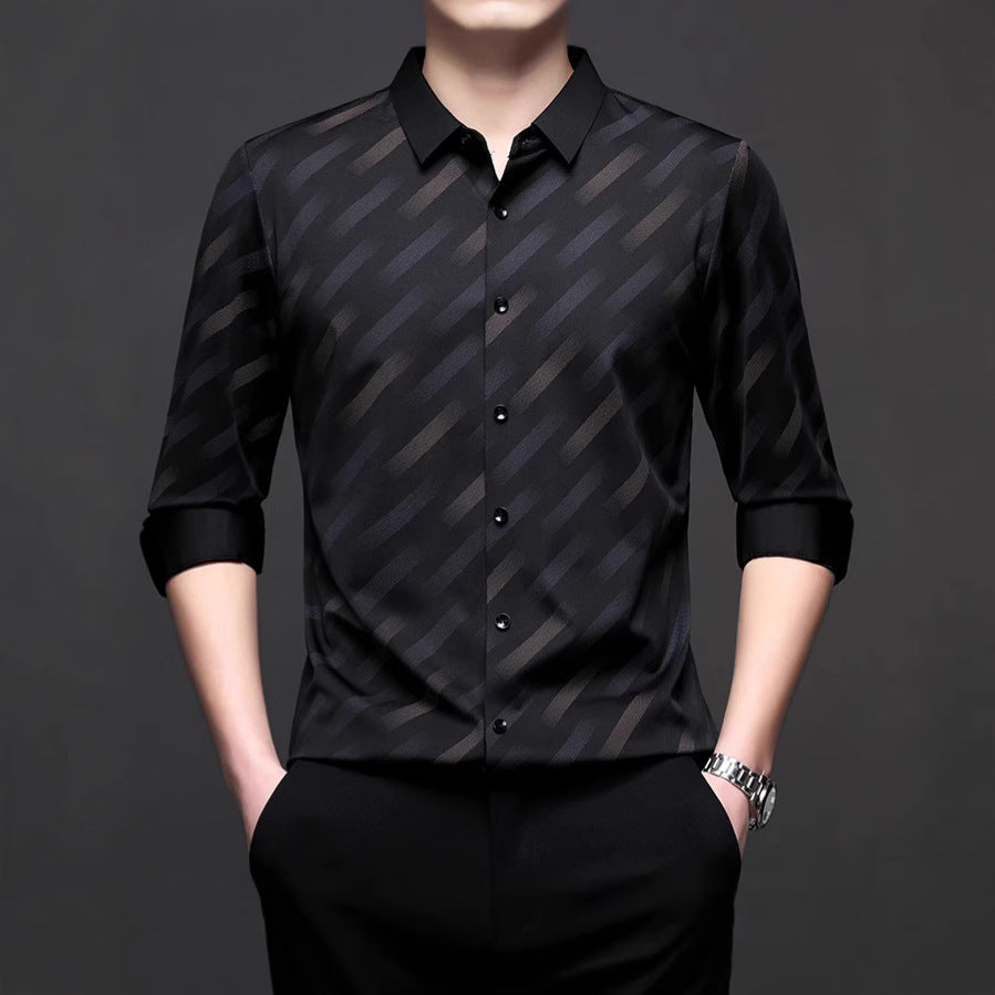 Men's modern short-sleeve shirt with stylish stripe pattern Lisslune