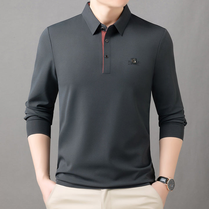 Men's Breathable Long Sleeve Polo Shirt with Modern Collar Lisslune