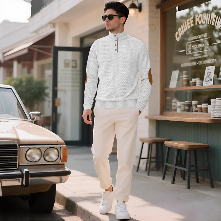 Men's knitted sweater with high collar and elegant button placket Lisslune