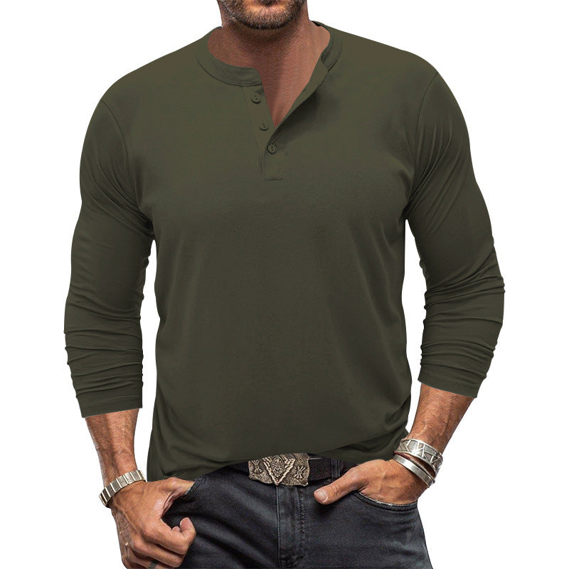 Men's Long Sleeve Shirt with Button Placket and Skin-Friendly Cotton Fabric Lisslune