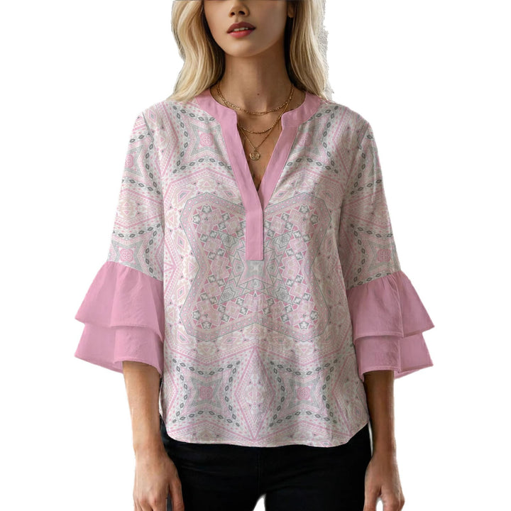 Women's blouse with voluminous ruffle sleeves and creative floral design Lisslune